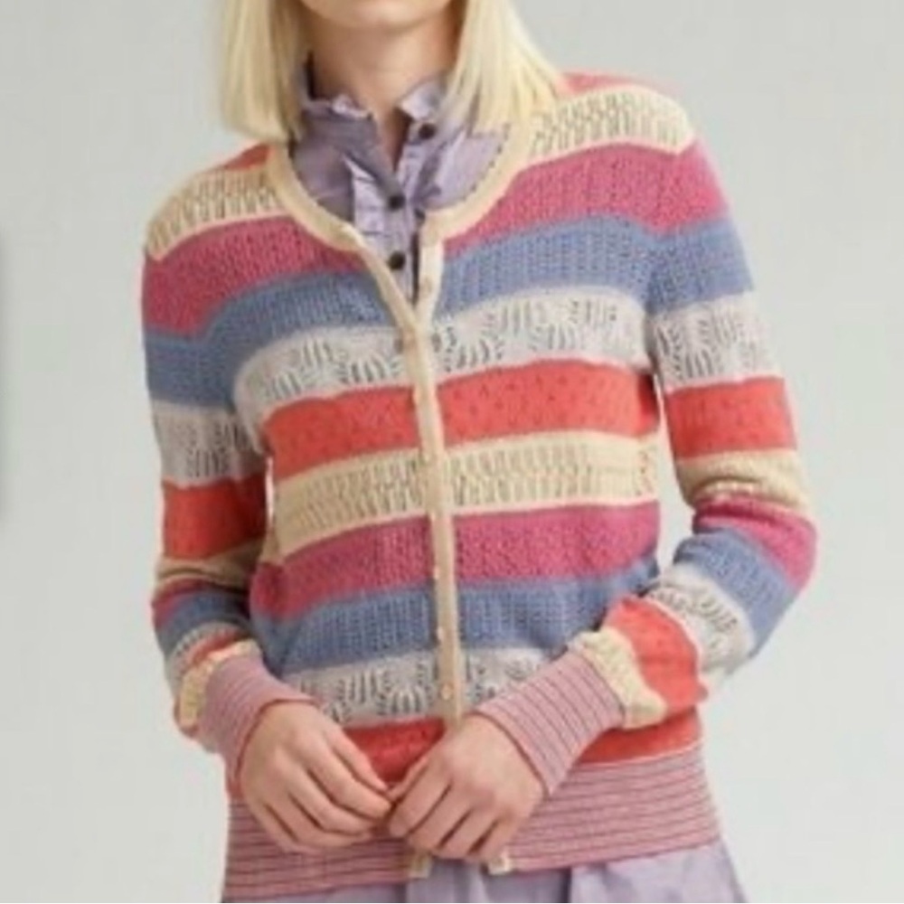 Marc By Marc Jacobs Pastel Striped Cardigan / Sweater  XS Cottagecore Knit